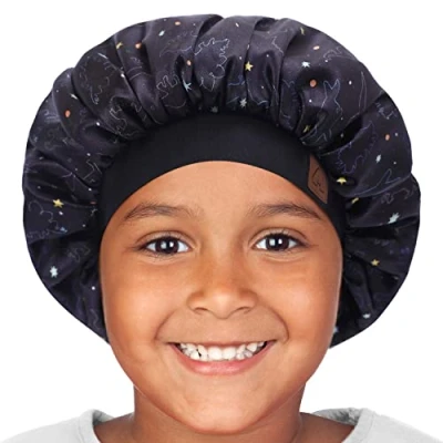 Image of Hat Hut Kids Satin Bonnet Sleep Cap for Curly Hair Adjustable Silk Baby Sleeping Toddler Child (Dinosaur)