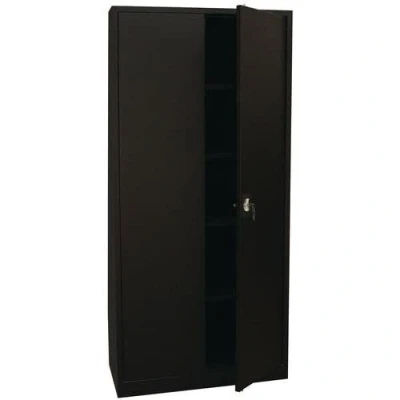 Image of Horison Industries Tall Storage Cupboard with Doors and Shelves Lockable Cupboard, Metal Cabinet, Office Furniture, Broom Cabinet Economy Cabinets in Black 1950x1200x420mm