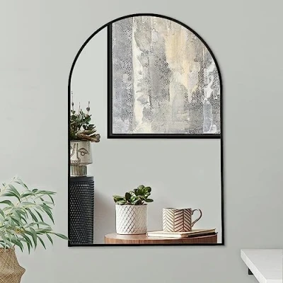 Image of Americanflat Framed Arched Mirror 20x30 Black Wall Bathroom, Entryway Hall, Living Room, Bedroom Curved Arch (MIRARC1929BLK)