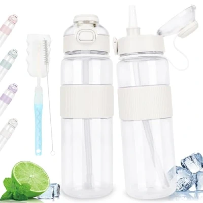 Image of Gobravio Water bottle 1l, BPA Free Sports with Straw, Leakproof drinking for Teenager, Adult, Sports, Outdoor, School (White)