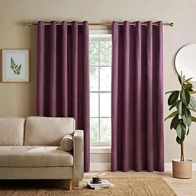 Image of Catherine Lansfield Textured Thermal Insulating 90x90 Inch Eyelet Curtains Two Panels Plum