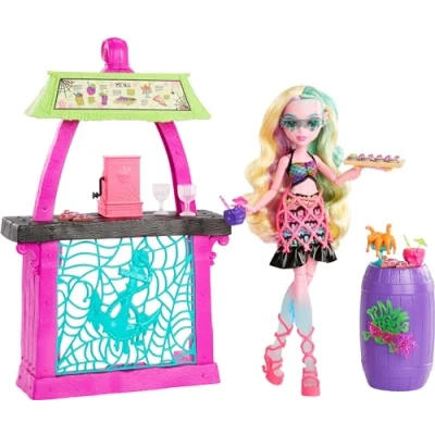 Image of Monster High Doll and Playset, Lagoona Blue Scare adise Island Snack Shack with Food Accessories Color Change Drinks, HRP70