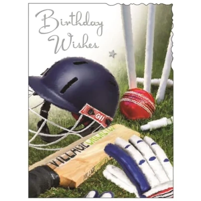 Image of Male Birthday Card General for Men/Boys Sporty Cricket Design Special Finishes and Illustrated Insert Leaf Made in the UK