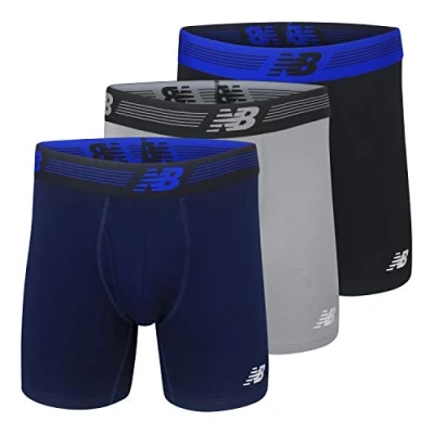 Image of New Balance Men&#039;s 6&quot; Boxer Brief Trunk Underpants Fly Front with Pouch Underwear 3 Pack, Black/Steel/Pigment, Large