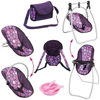 Image of Doll Accessory Set Vario, Bag, Carrier, Plastic Tableware, highchair, Rocket