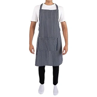 Image of Alanna Jones Striped Unisex Adjustable Apron with Pockets Cotton Bib for Cooking, Baking, Kitchen, Restaurant, and Chef Use Navy