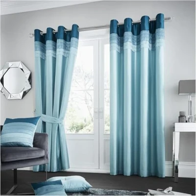 Image of Gaveno Cavailia La Moda Eyelet Curtains Teal, 100% Polyester Luxury Ring Top Drapery with Matching Tie Backs, Two 66&quot;x72&quot; Glamorous Panels, Easy Care Window Treatment, 66x72 Inches