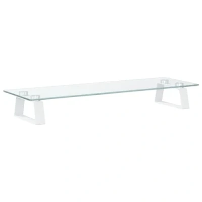 Image of vidaXL White Monitor Stand with Storage Space Tempered Glass and Metal Computer Display Riser Ergonomic Design for Comfortable Viewing Safe Rounded Corners
