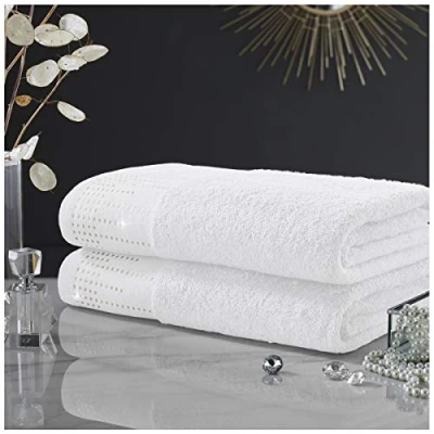 Image of GC GAVENO CAVAILIA Luxury 2PK Abington Towel Set, 100% Cotton Soft &amp; Cosy Bathroom Accessory, White, Bath Sheet