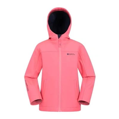 Image of Mountain Warehouse Exodus Kids Softshell Jacket Breathable, Wind &amp; Water Resistant, Fleece Lined Coat for Boys Girls Autumn, Winter, Hiking Outdoors Bubble Gum Size 3 4 Years