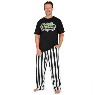 Image of Beetlejuice Men&#039;s Pyjamas Set, Comfortable Cotton Loungewear Gifts for Him (Black/White, M)
