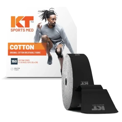 Image of KT Tape Unisex Original Jumbo 150 Strip Cotton Precut Kinesiology Tape, Black, 10 Inch UK