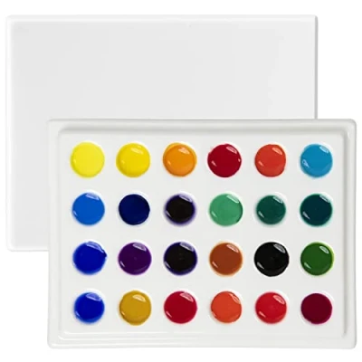 Image of MEEDEN Ceramic Palette, 24 Well Porcelain Watercolor Palette with Cover, Lid, 6 by 4 1/2 Inch for Artist Gouache Painting Coloring
