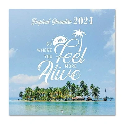 Image of Grupo Erik Tropical Paradise Wall Calendar 2024 12&quot; x 12 Month Planner Square Family Travel Nature