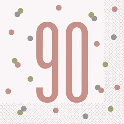 Image of Elegant Rose Gold 90th Glitz Luncheon Napkins (16cm) Perfect for Parties, Weddings, &amp; Special Occasions 16 ct