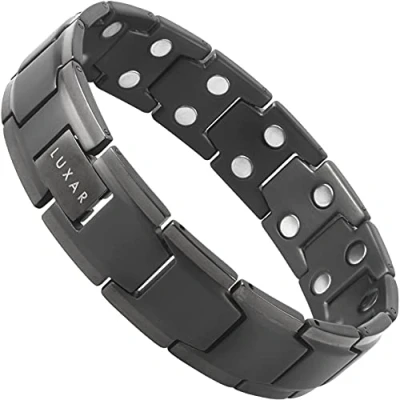 Image of LUXAR Men&#039;s Titanium Magnetic Linked Bracelet Double Magnet Strength with Powerful Rare Earth Neodymium Magnets (Brushed Gunmetal Grey)