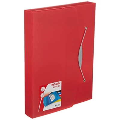 Image of Esselte Box File, Holds up to 350 A4 Sheets, Elastic Closure, Flexible Plastic, Translucent red, VIVIDA Range