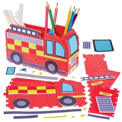 Image of Baker Ross FN060 3D Fire Engine Pen Pot Kits Pack of 2, Fun Craft for Kids