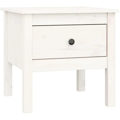 Image of vidaXL Modern Side Table White Solid Pinewood Construction Compact, Practical Design with Storage Drawer 50x50x49 cm