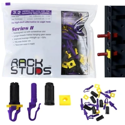 Image of Rackstuds P100 Rack Mount II Screws for Server Rails 19&quot; Square Punched Vertical Rails, Perfect Cage Nut Replacement, Nuts, Studs Purple 3.2mm/0.126&quot; 100 Pack