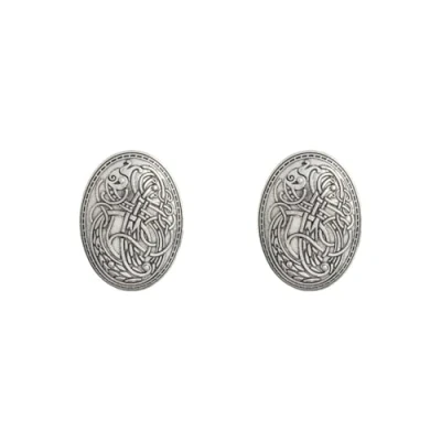 Image of 2 set Norse Medieval Viking Shield Symbol Brooch Oval Shawl Sweater Pin Silver