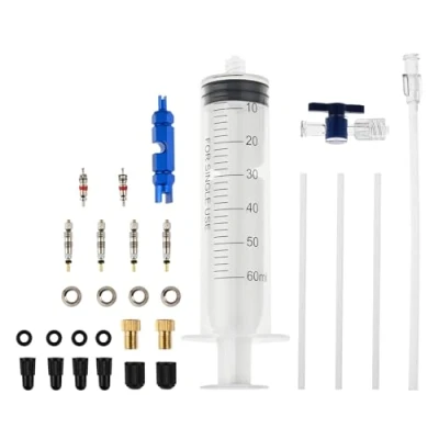 Image of gohantee 26PCS Tubeless Tire Sealant Injector Tool Kit, 60 ml Cycling Repairing Syringe Set with Bike Valve Core Removal Tool, Brake Repair Tools for No Tubes