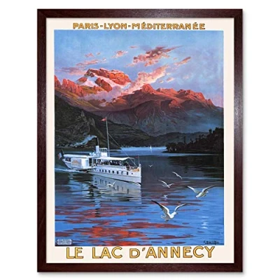 Image of Wee Blue Coo Travel Tourism Mountain Lake D&#039;Annecy France Vintage Advertising Art Print Framed Poster Wall Decor 12X16 Inch