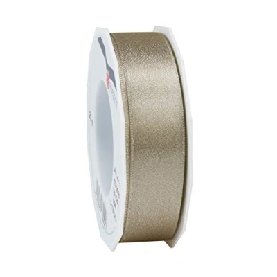 Image of Präsent Glitter Satin Ribbon Taupe Silver 20 m Roll 25 mm Width