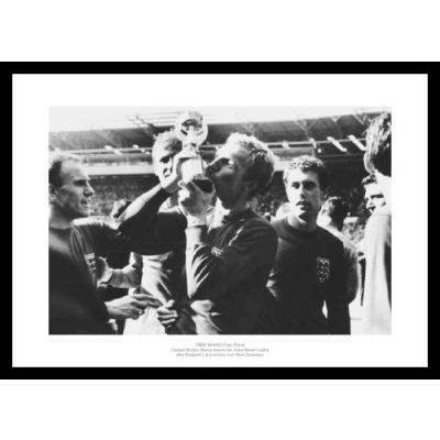 Image of Framed Bobby Moore Kisses 1966 World Cup Trophy Football Photo Memorabilia