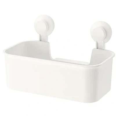 Image of Ikea Tisken Basket With Suction Cup For Storage, White(Polycarbonate Plastic, Synthetic Rubber, Abs Pack Of 1.00)