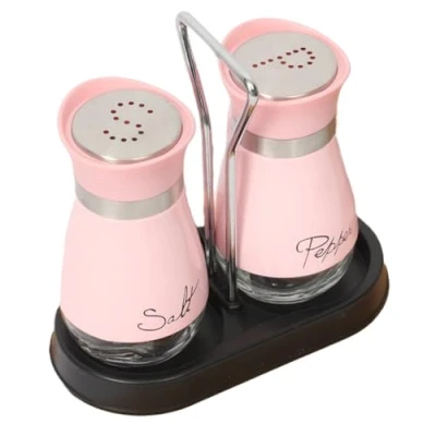 Image of GJIE Pack of 2 Salt and Pepper Pots Shaker Set Pot Kitchen Accessories (Pink)