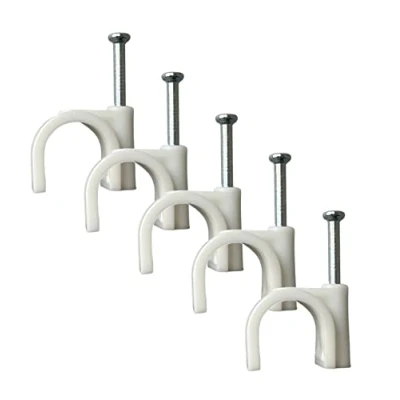 Image of Round White Cable Clips 12mm with Fixing Nails Packs of 100