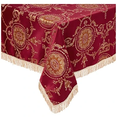 Image of Violet Linen Prestige Damask Design Tablecloth, 60&quot; X 140&quot;, Burgundy