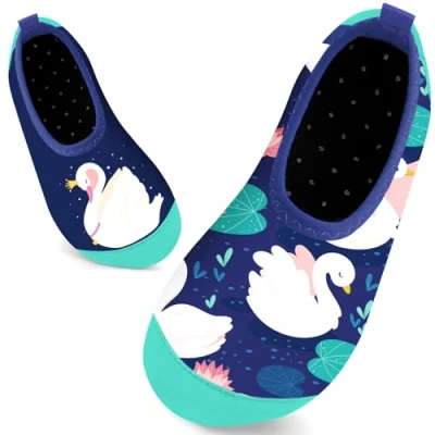 Image of Kids Swim Water Shoes for Girls Toddlers Baby Aqua Socks Quick Dry Pool Beach Barefoot Children（Crowned Swan 28/29