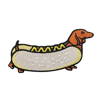 Image of Iron on hot Dog Patch Funny Dogs Embroidery Patch, ironable Patches, Fast Food Dog, Dachshund Badges Finally Home