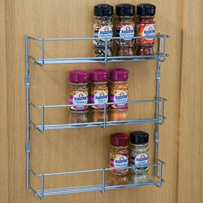 Image of 1 &amp; 3 Tier Chrome Spice Packet Rack Holder for Wall OR Kitchen CUPBOARDS (400mm Hole Centres, Tier)