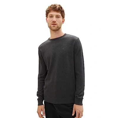 Image of TOM TAILOR Men&#039;s 202212 Strickpullover Crewneck Sweater, 10617 Black Grey Melange, S