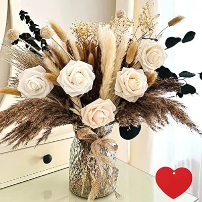Image of Artificial Flowers In Vase For Dining Table Centrepiece, Pampas Grass With Included Living Room Bedroom Decor, Artiticial And Aesthetic Delivery