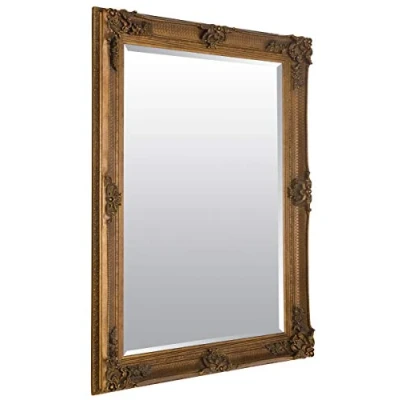 Image of Milton Manor Gold Antique Style Wood Wall Mounted Mirror3Ft7 x 2Ft7 110cm 79cm