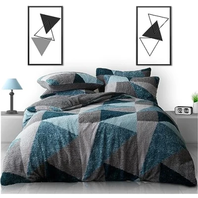 Image of GC GAVENO CAVAILIA Fleece Duvet Cover Reversible Teddy Bear Bedding King Size Thermal Warm Snuggle Cosy Bed Super Soft Linen Set with Pillowcases Green/Grey