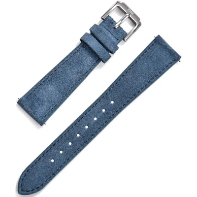 Image of Max Suede Leather Watch Strap, Quick Release, 20mm &amp; 22mm, Vintage Casual Style, Stainless Steel Buckle (Light Blue, 22mm)