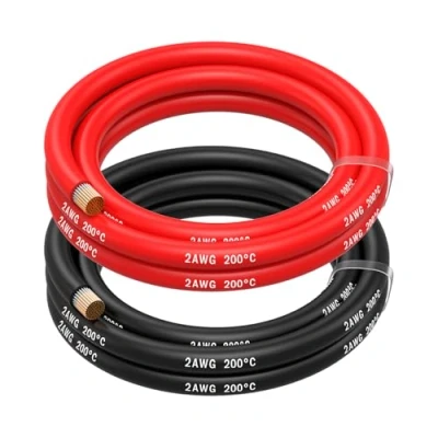 Image of MMOBIEL 2 AWG Electrical Silicone Wire Gauge (33,6mm²) Tinned Copper Cable Separate Wires Red &amp; Black Each 1,5 m / 5 ft for Refrigerators, Air Conditioners, Car Battery, Welding Battery