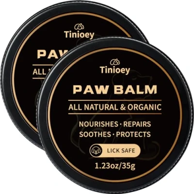 Image of Tinioey All Natural Lick Safe Dog Paw Balm for Dogs &amp; Cats (35g *2) 2 Pack Nose and Protector Moisturizer Dry Cracked Itchy Paws, Nose, Elbows Cream Butter