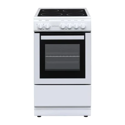 Image of Statesman C050ESCW Freestanding Single Cavity Electric Cooker With Ceramic Hob, 50 cm, 4 Hot Plates, Easy Clean, Adjustable Hight, White