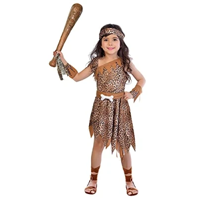 Image of amscan 9904487 Kids Girls Cave Girl World Book Day Fancy Dress Costume Age: 4 6 Years