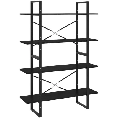 Image of vidaXL 4 Tier Book Cabinet Black 100x30x140 cm Solid Pine Wood