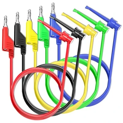 Image of Cleqee 5PCS 4mm Banana Plug to Test Hook Clip Leads Stackable Pulg Soft Cables 500V 5A for Multimeter Electric Testing