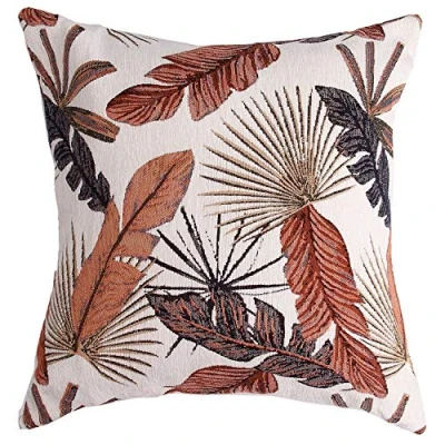 Image of Yeiotsy Party Decoration, Tropical Leaf Cushion Cover Decorative Pillow Case Jacquard Chenille (Brick Red)