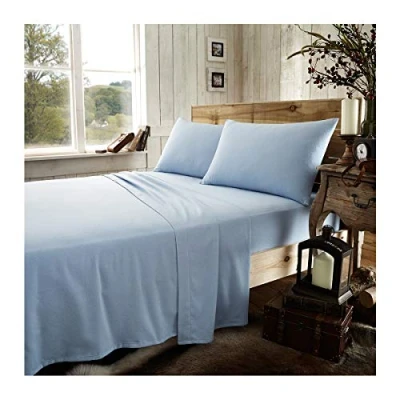 Image of GC GAVENO CAVAILIA Flannelette Plain Dyed Flat Sheet King Blue