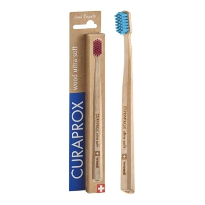 Image of Curaprox: Eco Friendly Wooden Toothbrush with Ultra Soft Bristles for Gentle and Effective Cleaning Random Color